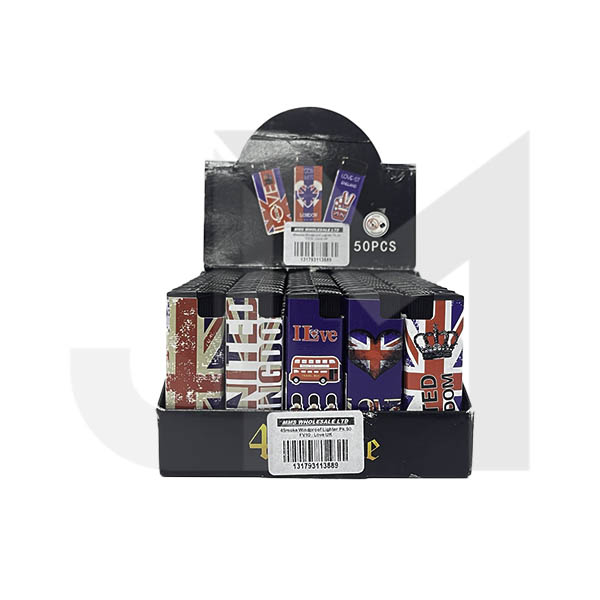 50 x 4Smoke Wind-Proof Love London Printed Lighters - FV10