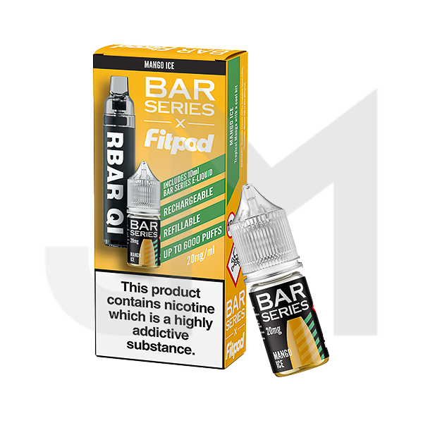 20mg Bar Series x Fitpod RBAR QI Refillable Disposable Vape & 10ml Nic Salt - 6000 Puffs (Buy 1 Get 1 Free)