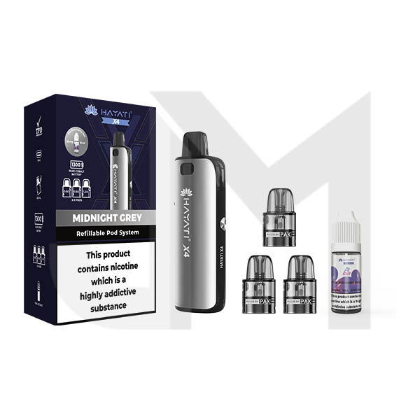 Hayati X4 Refillable Pod Vape Kit Includes 1X Nic Salts 20mg + 3x Refi Hayati X4 Refillable Pod Vape Kit Includes 1X Nic Salts 20mg + 3x Refi
