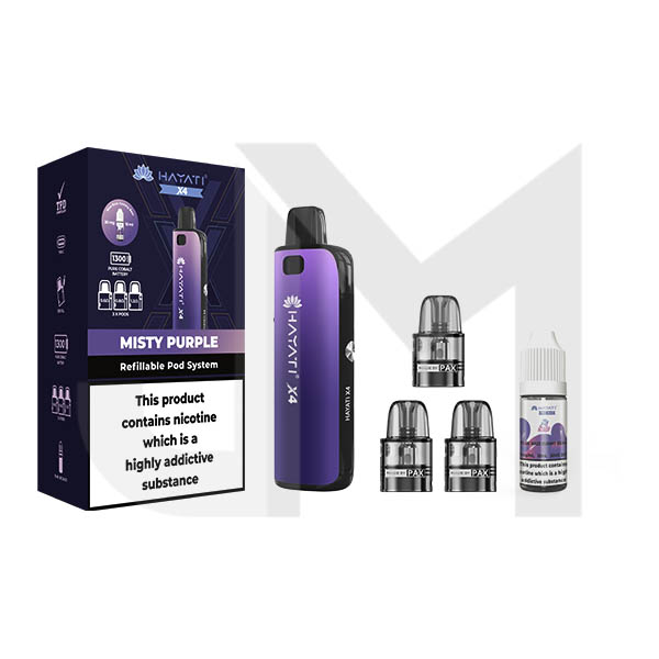 Hayati X4 Refillable Pod Vape Kit Includes 1X Nic Salts 20mg + 3x Refi Hayati X4 Refillable Pod Vape Kit Includes 1X Nic Salts 20mg + 3x Refi