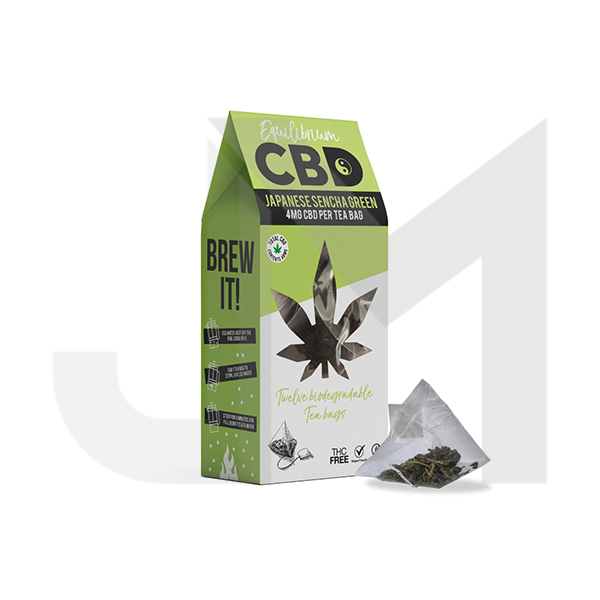 Equilibrium CBD 48mg Full Spectrum Japanese Sencha Tea Bags Box of 12 (BUY 2 GET 1 FREE)