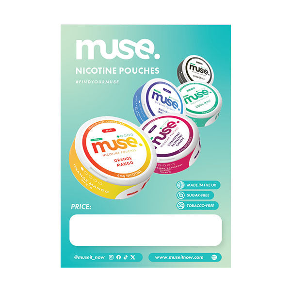 FREE Muse Nic Pouches Promotional A5 Poster - For Your Business! 2 Per Customer