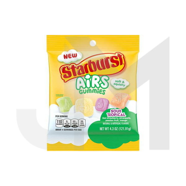 USA Starburst Air Gummies Sour Tropical Share Bag - 122g - Past Best Before date