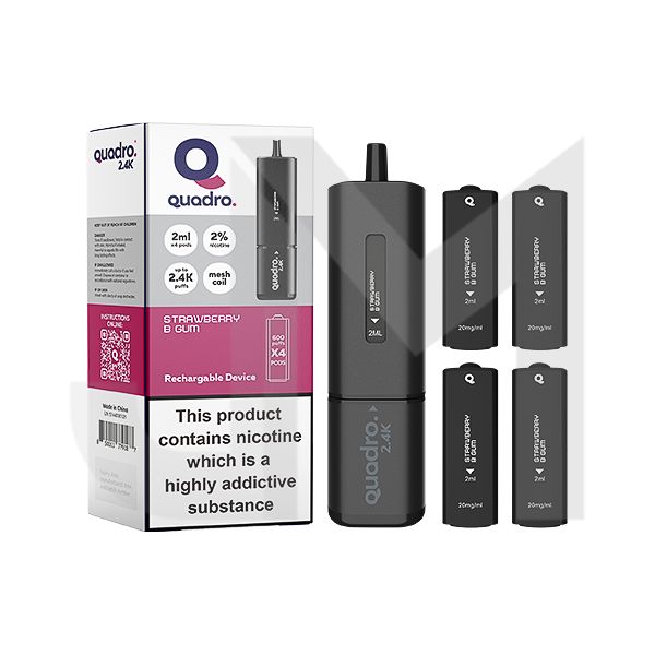 20mg Quadro 2.4K Pod Vape Kit 4 in 1 Black Series 2400 Puffs 20mg Quadro 2.4K Pod Vape Kit 4 in 1 Black Series 2400 Puffs