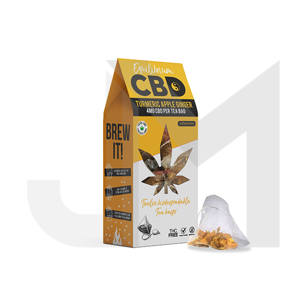 Equilibrium CBD 48mg Full Spectrum Turmeric & Ginger Tea Bags Box of 12 (BUY 2 GET 1 FREE)