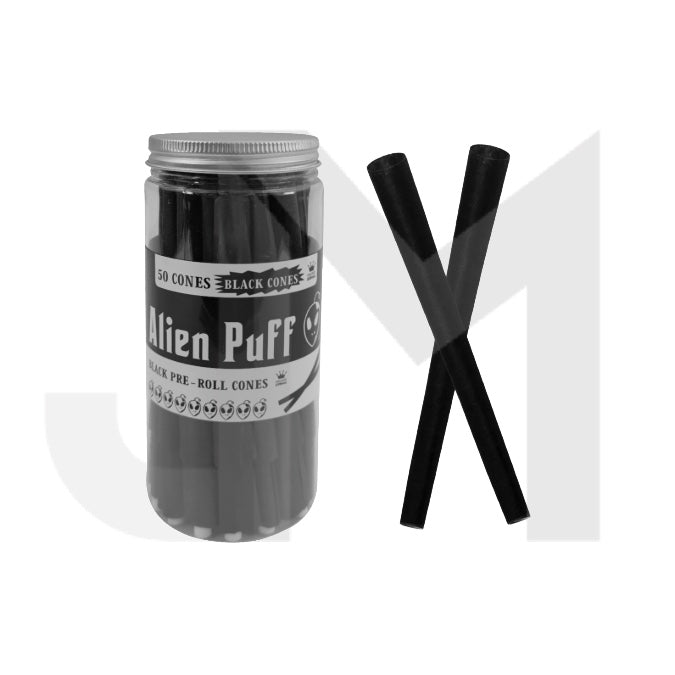 Alien Puff King Size Black PreRolled Cones - 50 Cones Per Jar (HP2543)