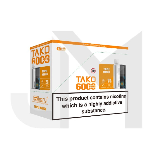 5 x 20mg Sikary Tako SP6000 Prefilled Pod Vape Kit 30000 Puffs - (1 Free Kit With Every Box Of 5)