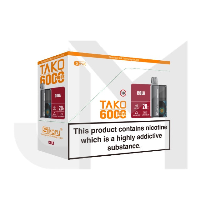 5 x 20mg Sikary Tako SP6000 Prefilled Pod Vape Kit 30000 Puffs - (1 Free Kit With Every Box Of 5)