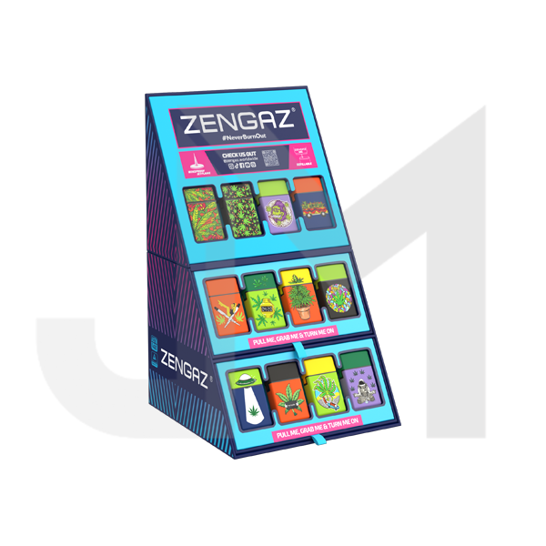 Zengaz Cube ZL-30 Chip Set (UK-S3) - Jet Flame Lighters Bundle + 48 Lighters with Cube display stand