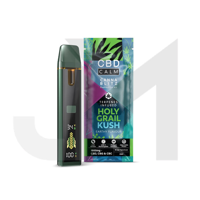 holy grail disposable vape CBD Calm CANNABLITZ 1800mg CBD + CBG + CBC Prefilled Pod Vape Kit