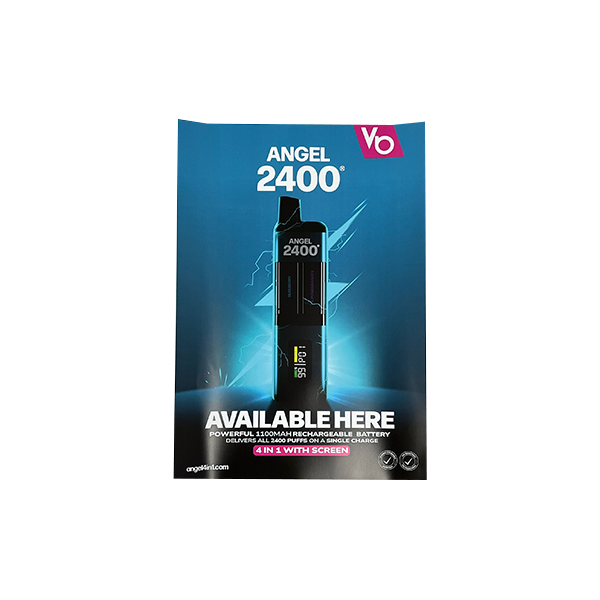 FREE Vapes Bar Angel 2400 Promotional A2 Poster - For Your Business! 3 Per Customer