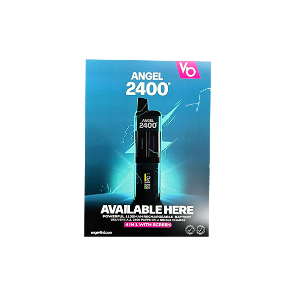 FREE Vapes Bar Angel 2400 Blue Promotional A3 Poster - For Your Busine FREE Vapes Bar Angel 2400 Blue Promotional A3 Poster - For Your Busine