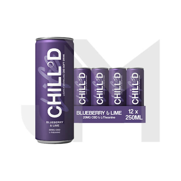 12 x CHILL°D 20mg CBD Sparkling 250ml Blueberry & Lime