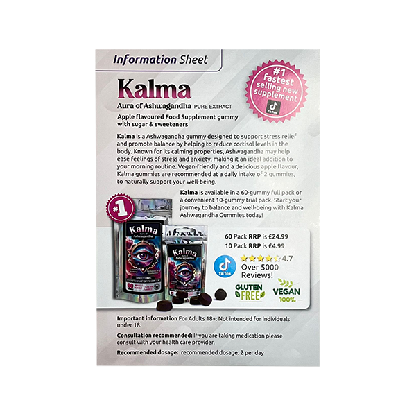 FREE Kalma Pure Ashwaghanda Extract Gummies Promotional A4 Poster - For Your Business! 2 Per Customer