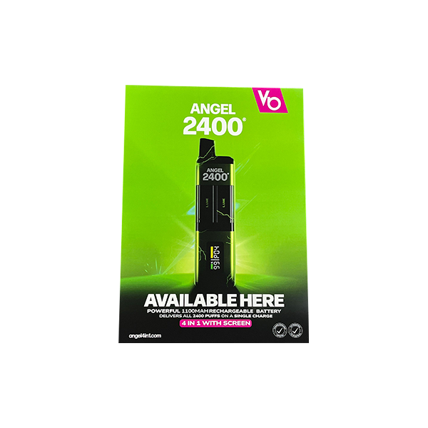 FREE Vapes Bar Angel 2400 Green Promotional A3 Poster - For Your Business! 2 Per Customer