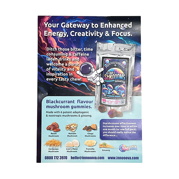 FREE Innooova  Starshroooms Nootropic + Adaptagenic Mushroom Gummies Promotional A3 Poster - For Your Business! 2 Per Customer