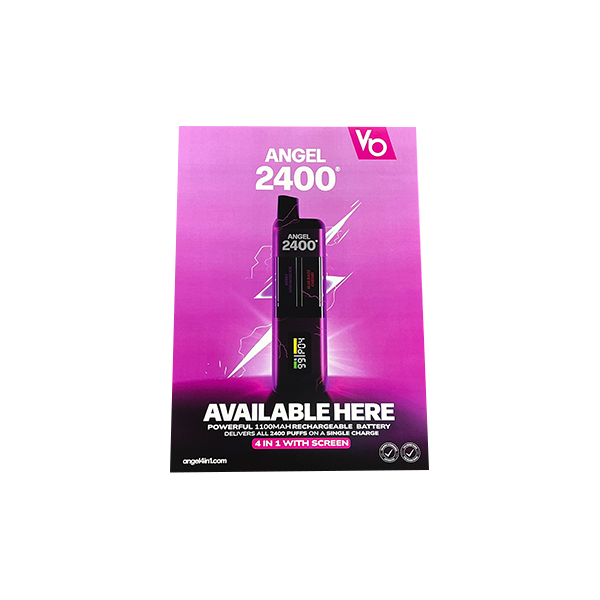FREE Vapes Bar Angel 2400 Pink Promotional A3 Poster - For Your Business! 2 Per Customer