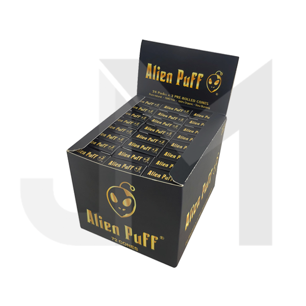 72 Alien Puff Black & Gold 1 1/4 Size Pre-Rolled Cones ( HP2550APC )