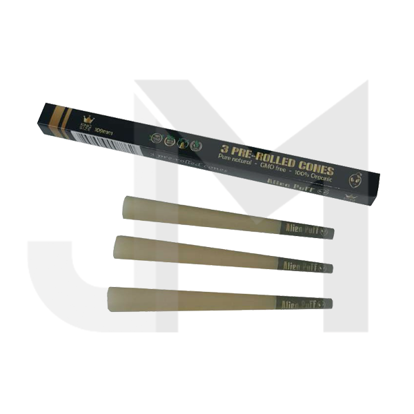 75 Alien Puff Black & Gold King Size Pre-Rolled Cones ( HP142 )