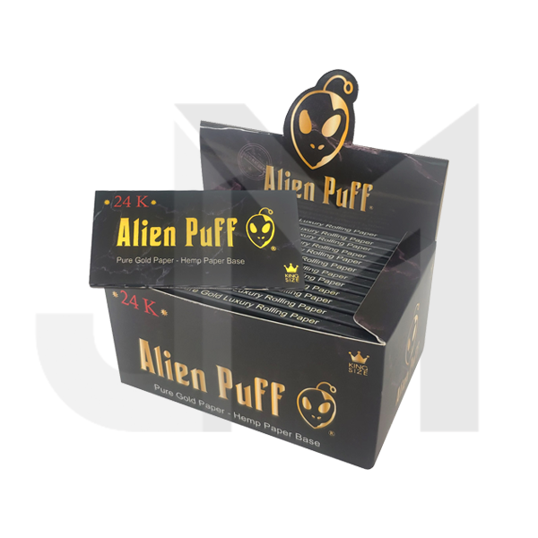 12 Alien Puff Black & Gold King Size 24K Gold Rolling Papers ( HP175AP )