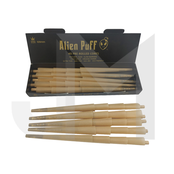 40 Alien Puff Black Gold King Size Pre Rolled 109mm Cones ( HP162 )