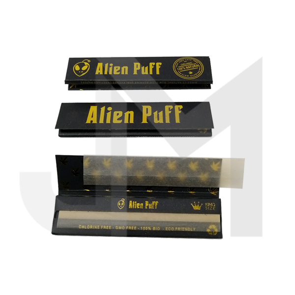 50 Alien Puff Black & Gold King Size Unbleached Brown Rolling Papers ( HP102 )