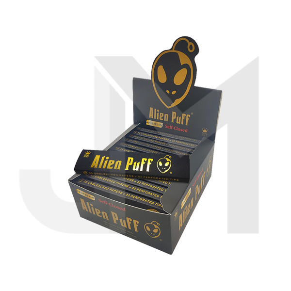 33 Alien Puff Black & Gold King Size Unbleached Brown Rolling Papers + Tips ( HP103 )