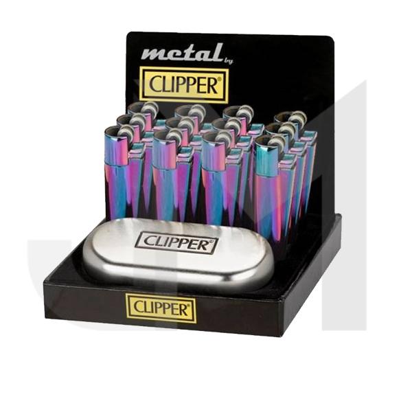 12 Clipper Metal Large Classic Finishes Lighters Icy with Case - CM0S019UK