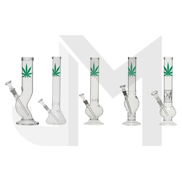 12" Small Leaf Glass Bong Mix Designs - GB-37