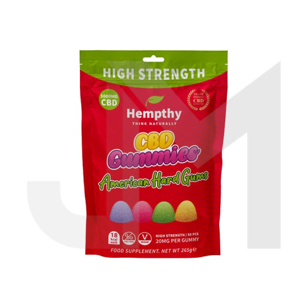 Hempthy 1000mg CBD American Hard Gums Gummies - 50 Pieces