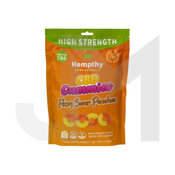 Hempthy 1000mg CBD Fizzy Sour Peach Rings Gummies - 50 Pieces