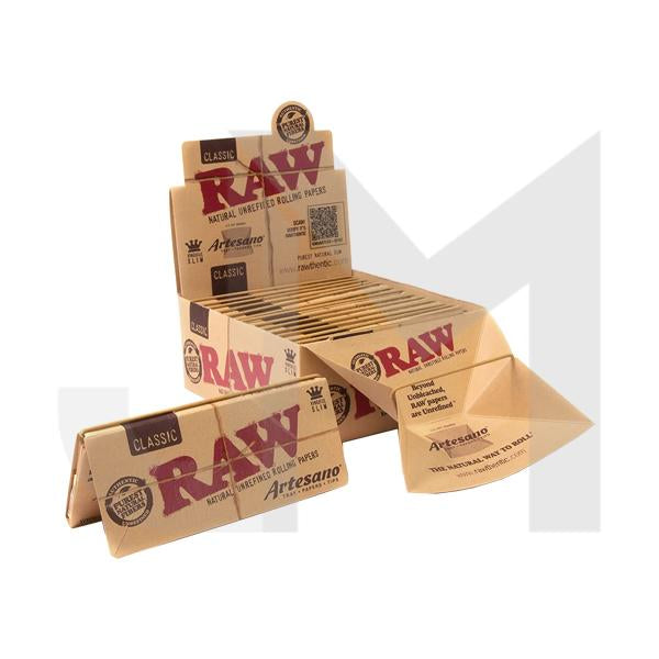 15 Raw Classic Artesano King Size Slim Rolling Papers + Tray & Tips
