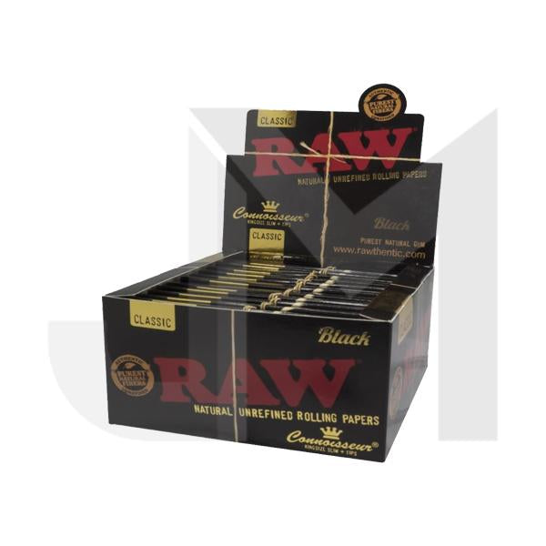 24 Raw Black Classic King Size Slim Connoisseur Rolling Papers + Tips