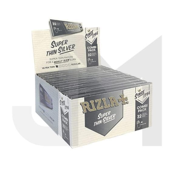 24 Rizla Silver Super Thin King Size Rolling Papers + Tips Combi Pack