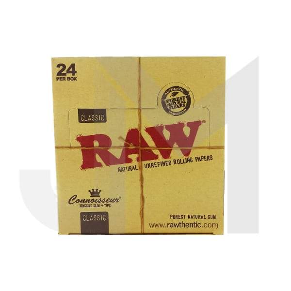 24 Raw Classic King Size Slim Rolling Papers + Tips (Connoisseur)